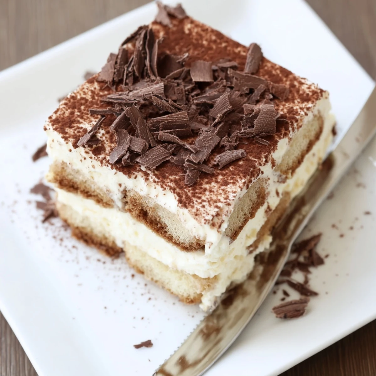 Classic Tiramisu recipe showing layered espresso-soaked ladyfingers with creamy mascarpone filling dusted in cocoa