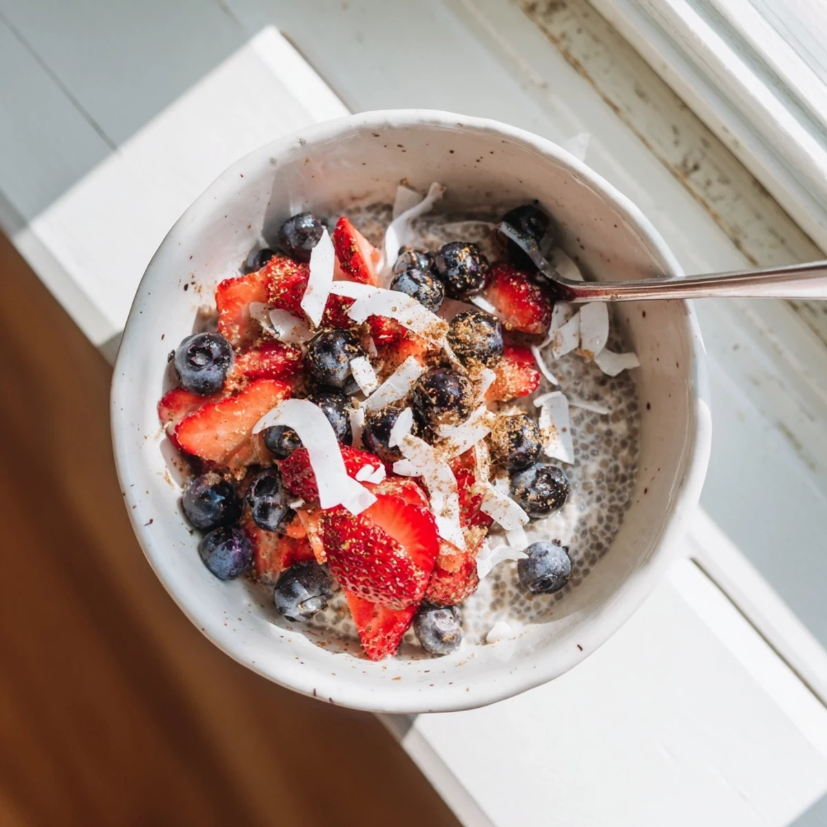 Wholesome chia pudding recipes layered with mango, nuts, and chocolate shavings for breakfast
