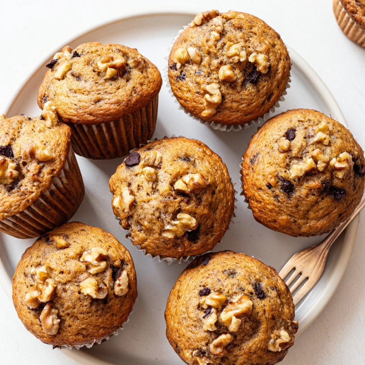 Batch of twelve moist healthy banana nut muffins ready for a wholesome breakfast or snack