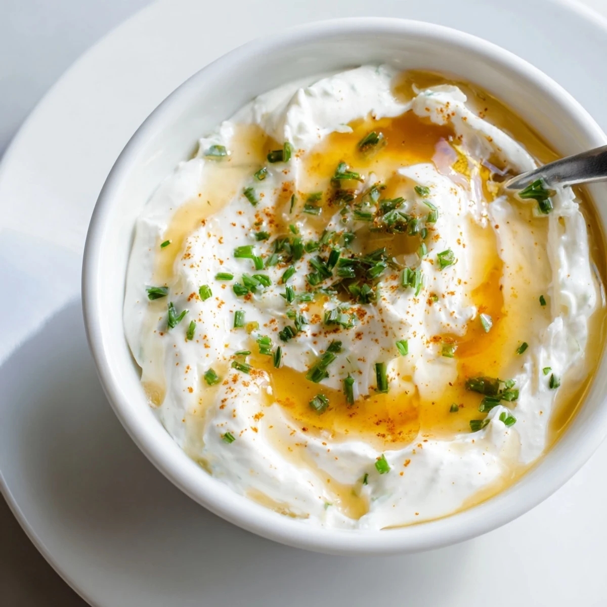 Chilled Hot Honey Ranch Dip, tangy and smoky, spooned over chicken wings