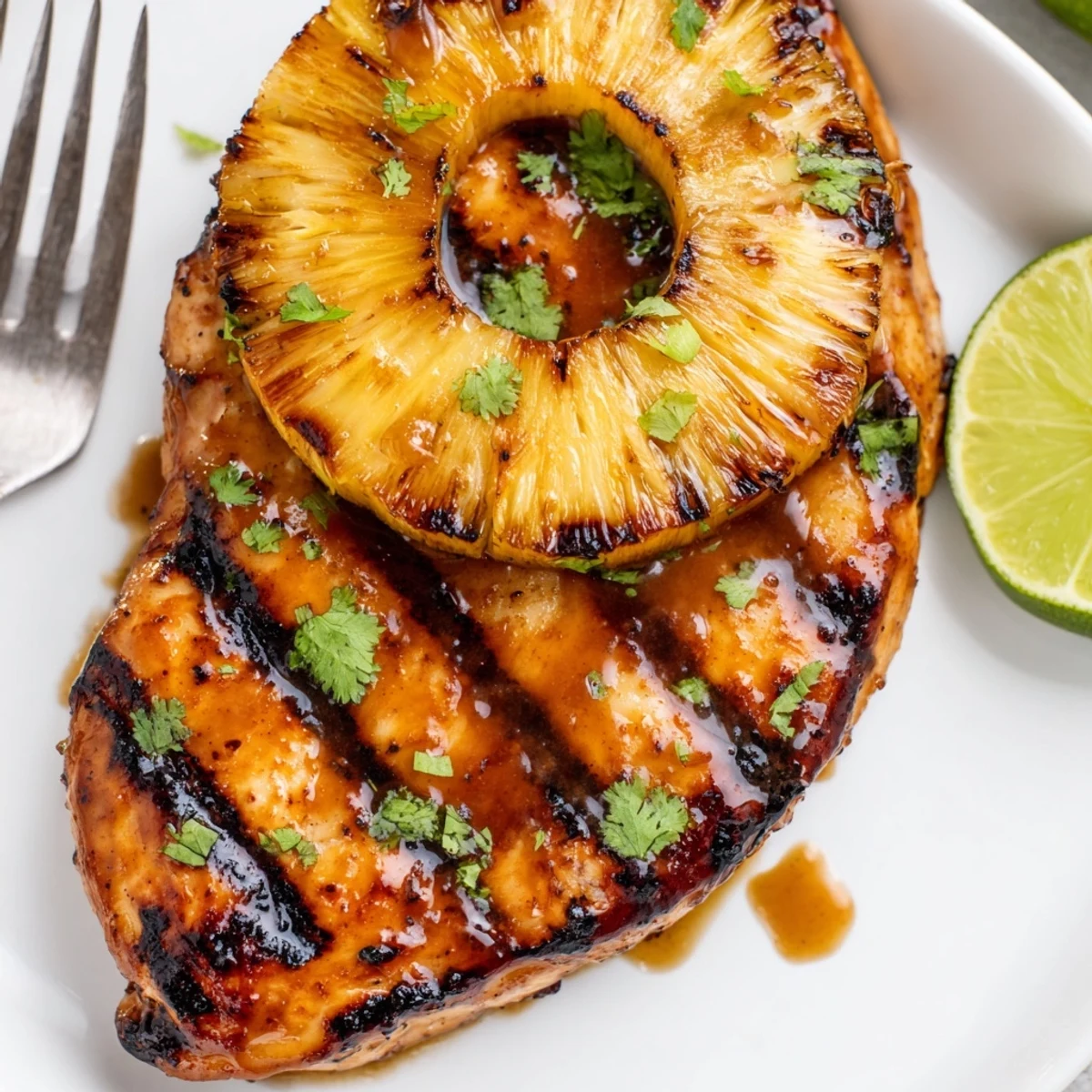 Serve Grilled Aloha Chicken Recipe over coconut rice with cilantro and lime