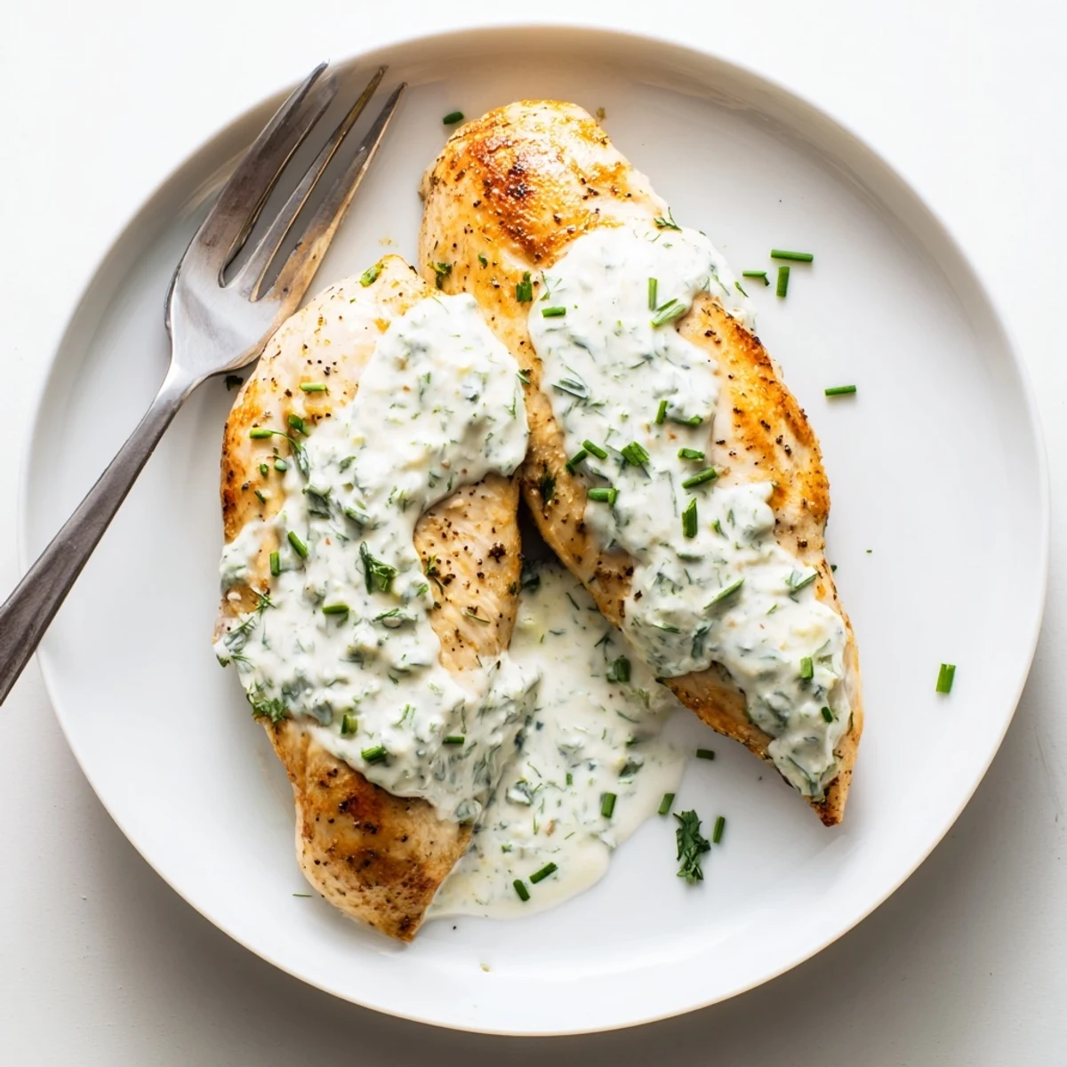 Juicy seared chicken with Boursin sauce drizzled in a creamy garlic herb sauce
